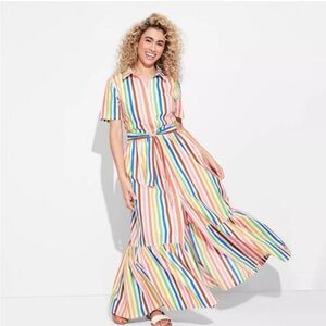 NWT Target Pride Striped Woven Shirt Dress Size Small Colorful Maxi Collared